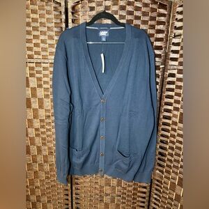 Lands’ End Men’s Supima Cotton Cardigan Sweater Navy Blue XL New With Tags